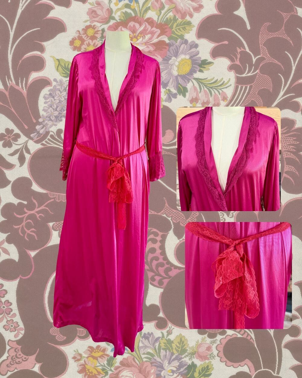Vintage 80s Fantasy Nightwear by Janice Lee Nylon Satin Wrap Robe Robe Size M